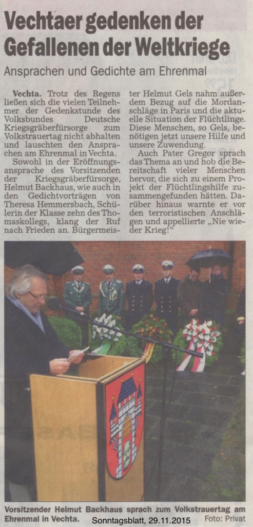 2015.11.29. Sonntagsblatt - Vechtaer gedenken der Gefallenen der Weltkriege